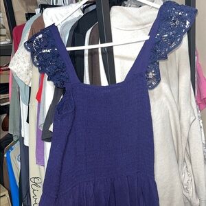 Navy Sleeveless Dress with Lace Detail